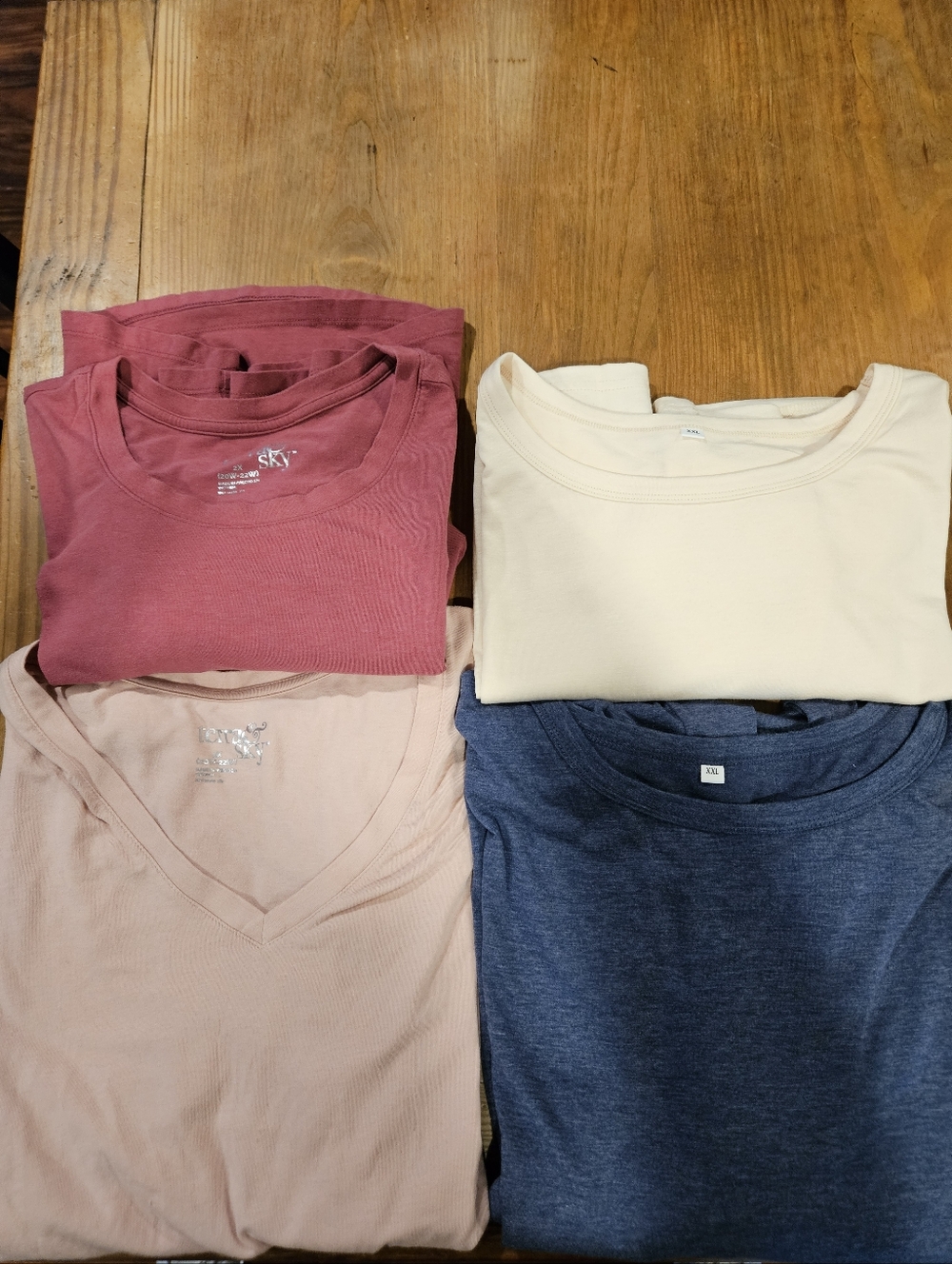 Lot of 4 Classic Solid Tee Tops - Rose, Cream, Blush, Navy